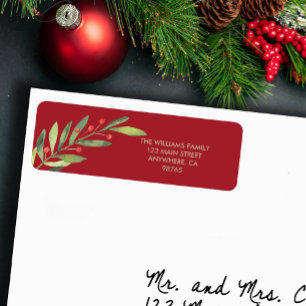 Branch and Berries Red Christmas Return Address