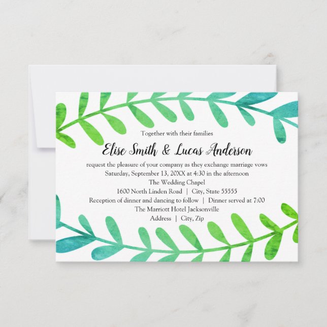 Branch Blue Green Horizontal-3x5Wedding Invitation (Front)