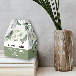 Branch, greenery white flowers typography wedding favor box