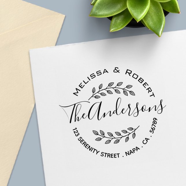 Branch Leaves Wreath Couple Address Self-inking Stamp (Creator Uploaded)