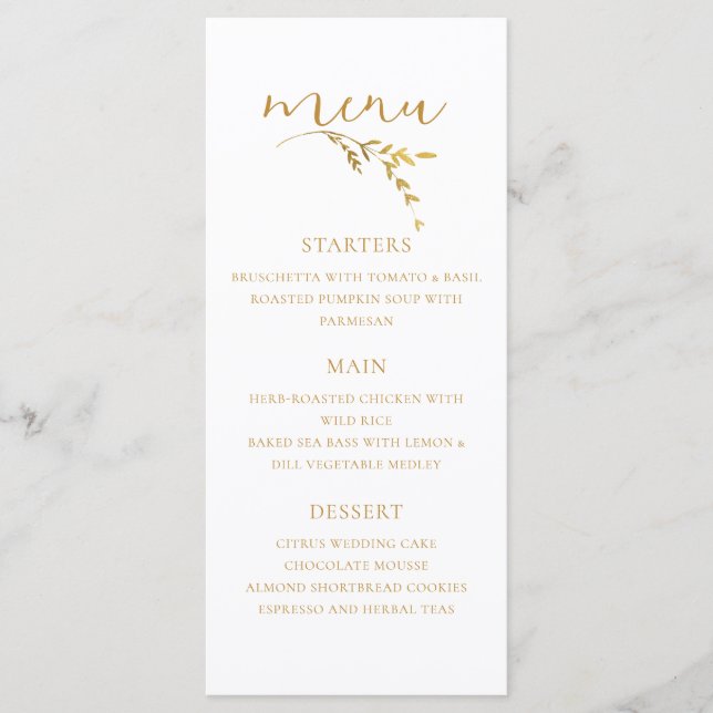 Branch Minimalist White and Gold Modern Wedding  Menu (Front)