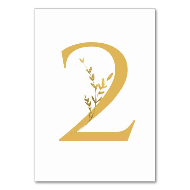 Branch Minimalist White and Gold Modern Wedding  Table Number (Front)