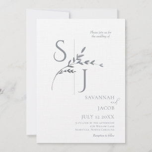 Branch Minimalist White and Silver Modern Wedding  Invitation