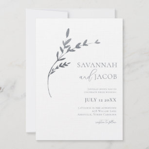 Branch Minimalist White & Silver Leaves Wedding  Invitation