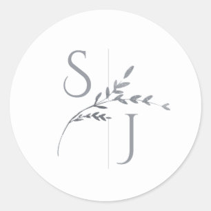 Branch Minimalist White & Silver Modern Wedding  Classic Round Sticker