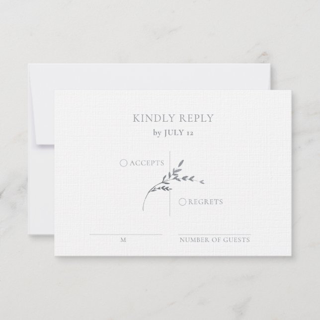 Branch Minimalist White & Silver Wedding RSVP Card (Front)