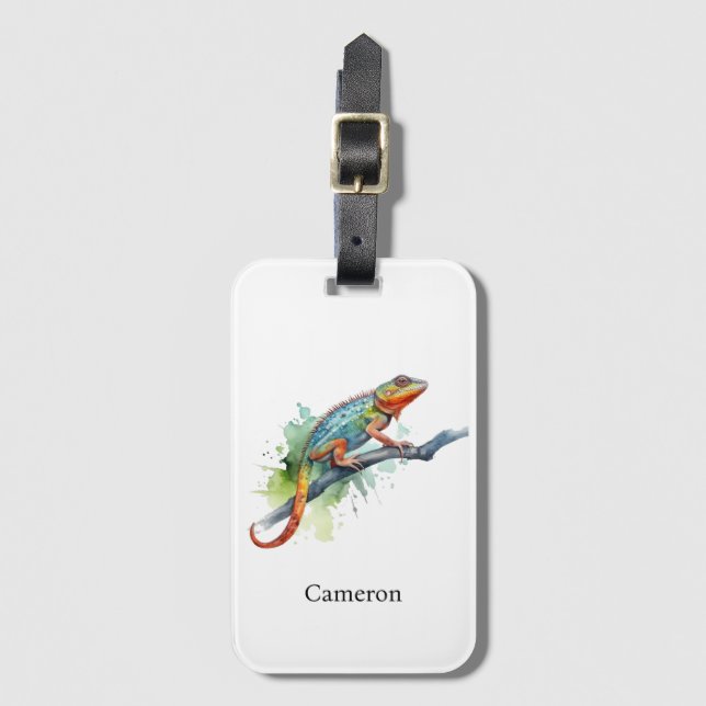 Branch of Colours: Chameleon Art, custom Luggage Tag (Front Vertical)