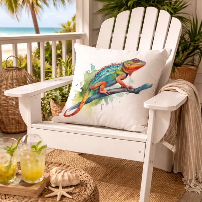 Branch of Colours: Chameleon Art Throw Pillow (Creator Uploaded)
