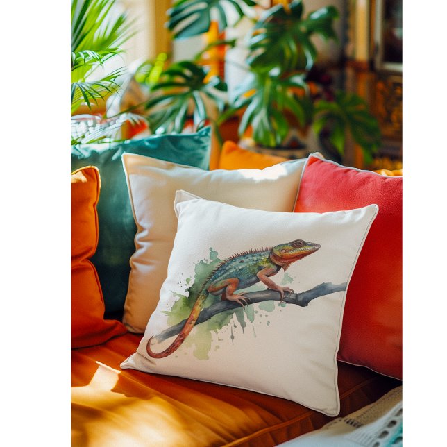Branch of Colours: Chameleon Art Throw Pillow (Creator Uploaded)