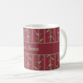 Branch of leaves on red wallpaper coffee mug