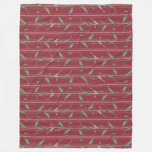Branch of leaves on red wallpaper fleece blanket