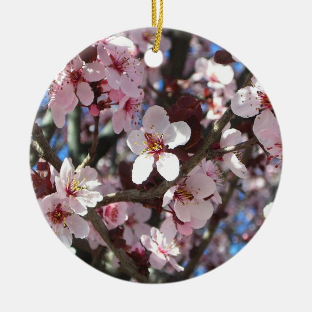 Branch of Pink Blossoms Spring Floral Ceramic Ornament (Front)