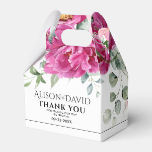 Branch, pink rose flowers black typography wedding favor box