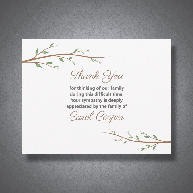 Branch Tree Sober Funeral Thank You Note Card (Branch Tree Sober Funeral Thank You Note Card)