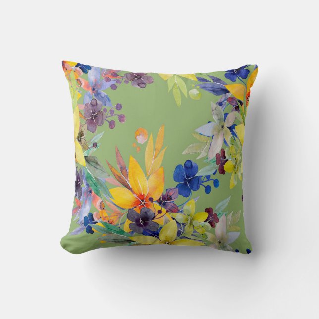 Branch watercolor seamless pattern. Image on white Throw Pillow (Front)
