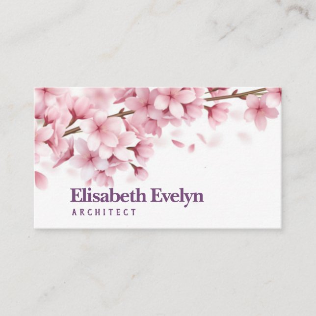 Branch with beautiful sakura flowers and falling p business card (Front)
