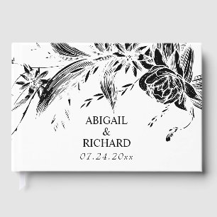 Branch with black and white flowers wedding guest book
