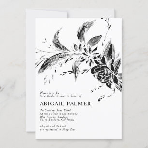 Branch with black flowers wedding bridal shower invitation