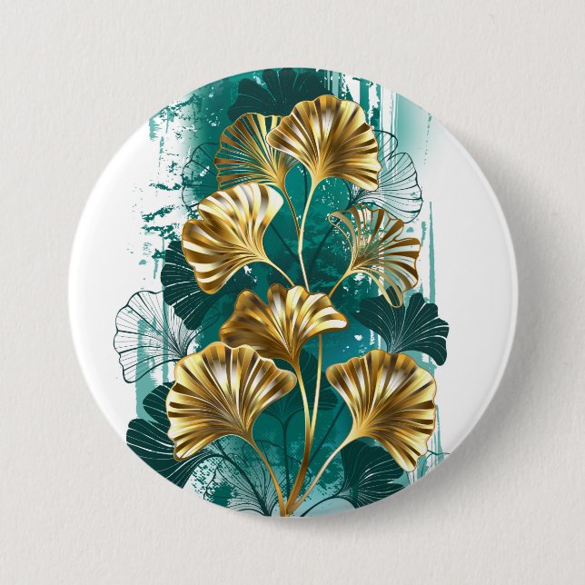 Branch with Golden Leaves Ginko Biloba 3 Inch Round Button (Front)