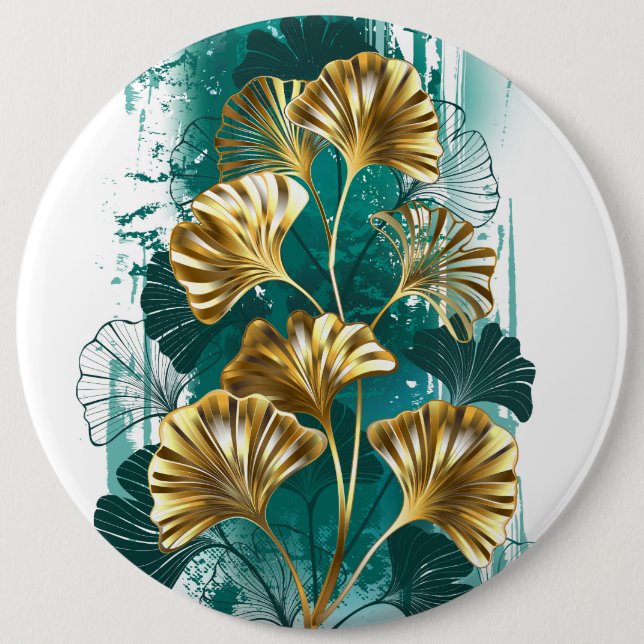 Branch with Golden Leaves Ginko Biloba 6 Inch Round Button (Front)