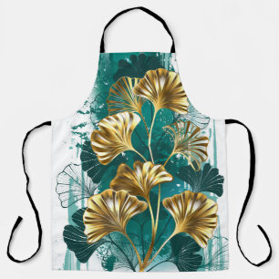 Branch with Golden Leaves Ginko Biloba Apron