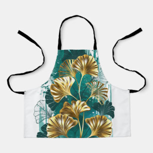 Branch with Golden Leaves Ginko Biloba Apron