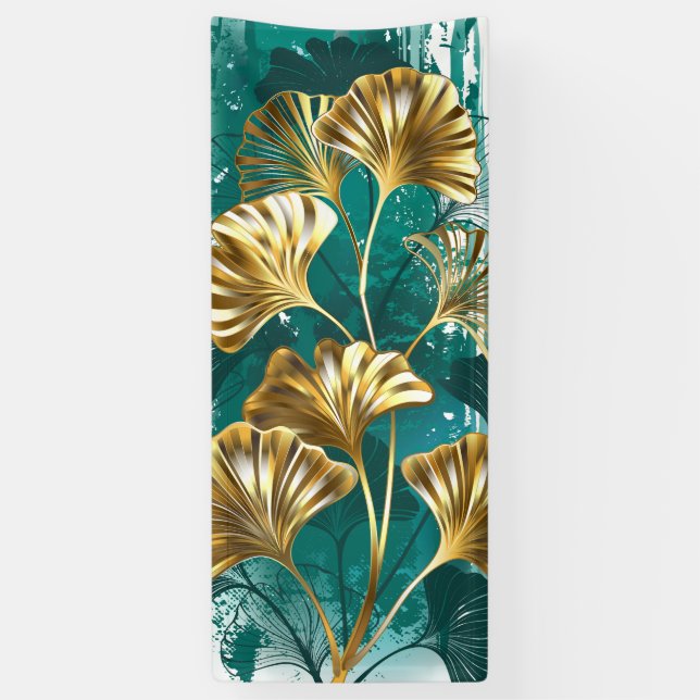 Branch with Golden Leaves Ginko Biloba Banner (Vertical)