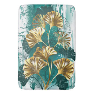 Branch with Golden Leaves Ginko Biloba Bath Mat