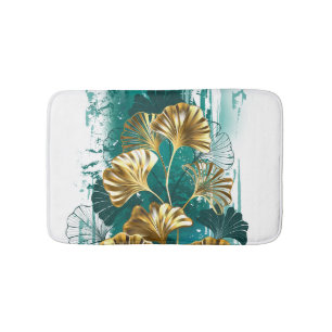 Branch with Golden Leaves Ginko Biloba Bath Mat