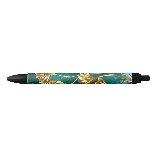 Branch with Golden Leaves Ginko Biloba Black Ink Pen (Front)