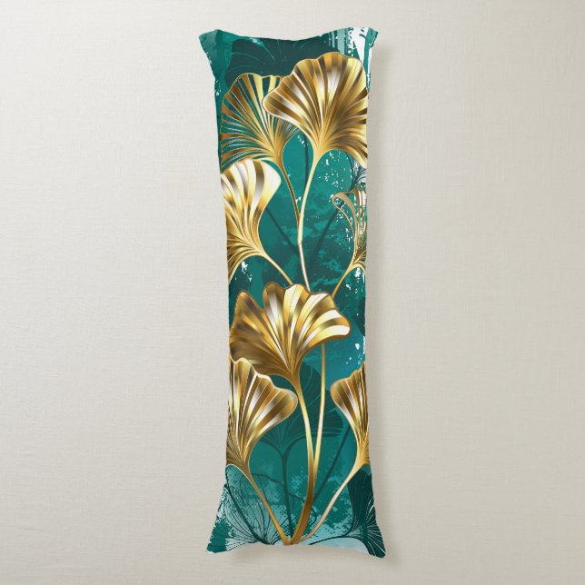 Branch with Golden Leaves Ginko Biloba Body Pillow (Front Vertical)