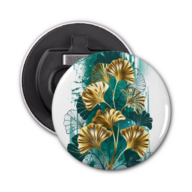 Branch with Golden Leaves Ginko Biloba Bottle Opener (Front)