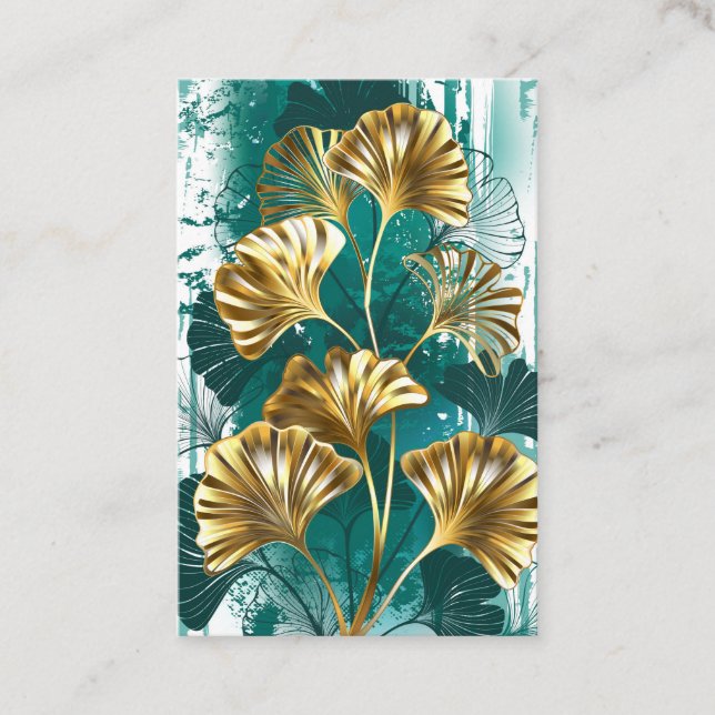 Branch with Golden Leaves Ginko Biloba Business Card (Front)