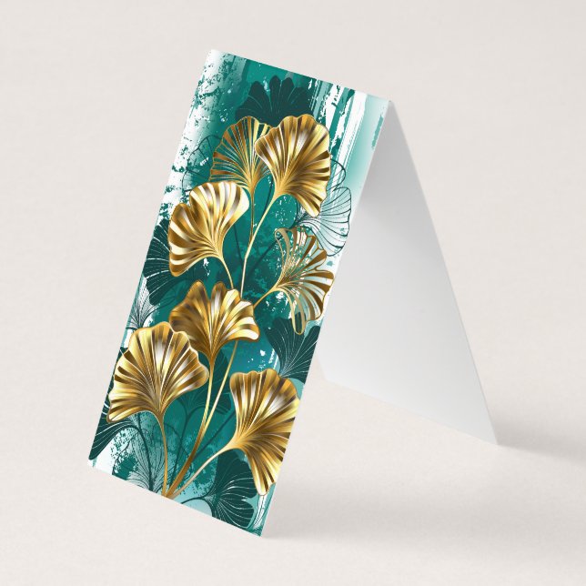 Branch with Golden Leaves Ginko Biloba Business Card (Back)