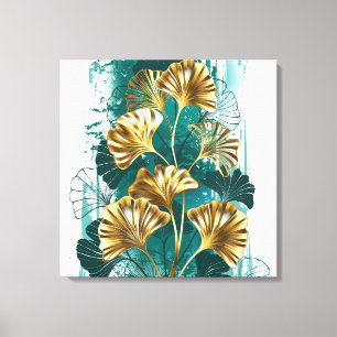 Branch with Golden Leaves Ginko Biloba Canvas Print
