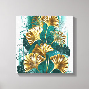 Branch with Golden Leaves Ginko Biloba Canvas Print