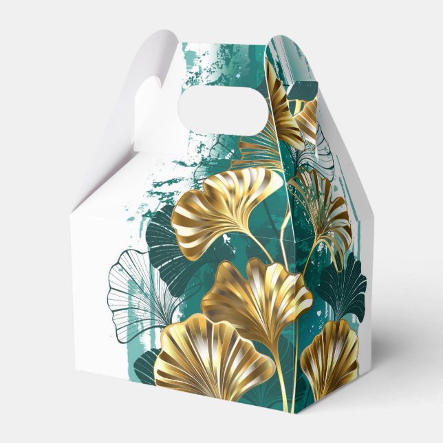 Branch with Golden Leaves Ginko Biloba Favor Box (Front Side)
