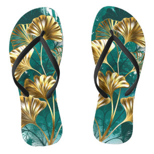 Branch with Golden Leaves Ginko Biloba Flip Flops