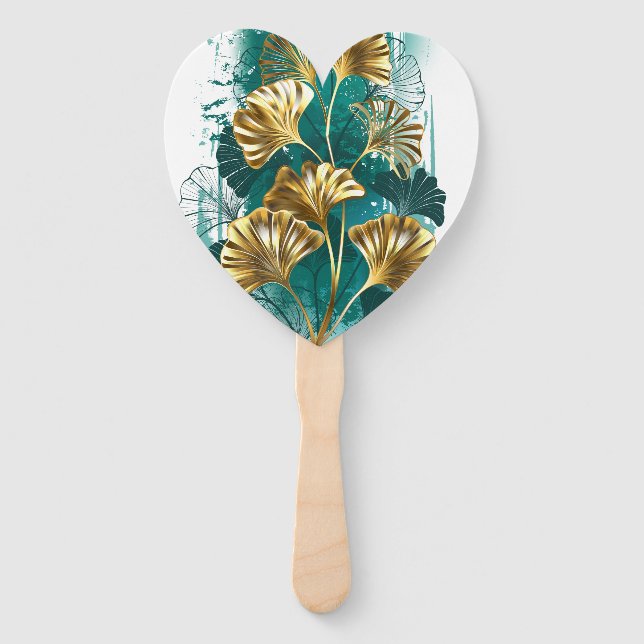 Branch with Golden Leaves Ginko Biloba Hand Fan (Front)