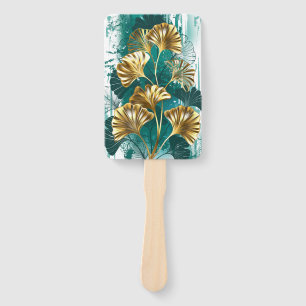 Branch with Golden Leaves Ginko Biloba Hand Fan
