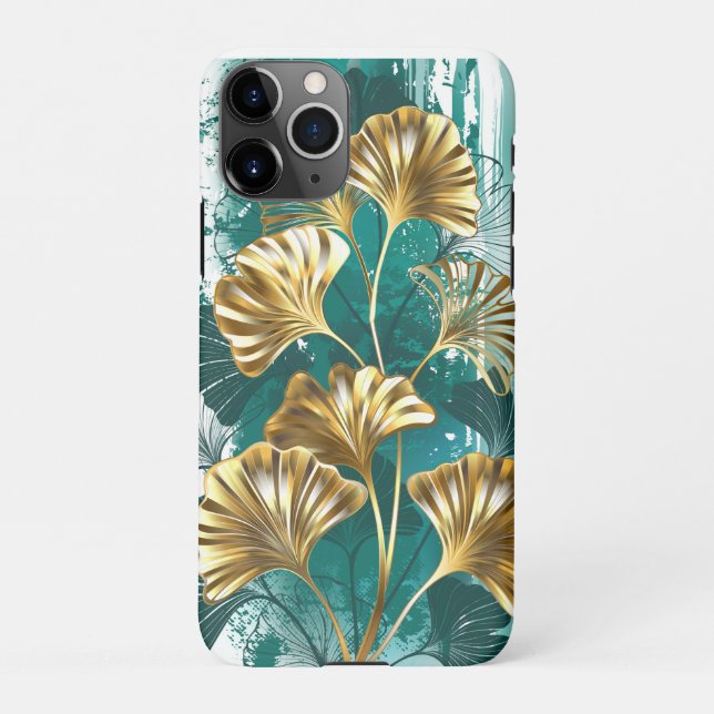 Branch with Golden Leaves Ginko Biloba iPhone Case (Back)