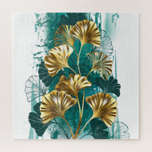 Branch with Golden Leaves Ginko Biloba Jigsaw Puzzle