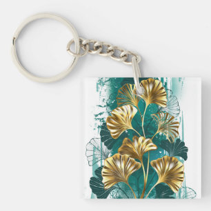 Branch with Golden Leaves Ginko Biloba Keychain