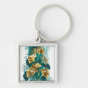 Branch with Golden Leaves Ginko Biloba Keychain