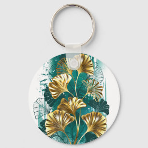 Branch with Golden Leaves Ginko Biloba Keychain