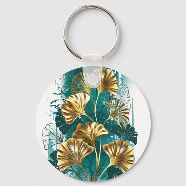 Branch with Golden Leaves Ginko Biloba Keychain (Front)