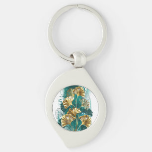 Branch with Golden Leaves Ginko Biloba Keychain