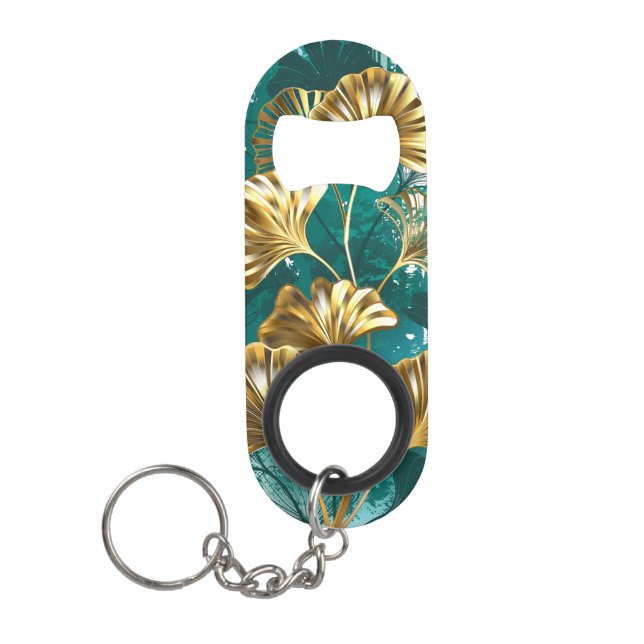 Branch with Golden Leaves Ginko Biloba Keychain Bottle Opener (Front)