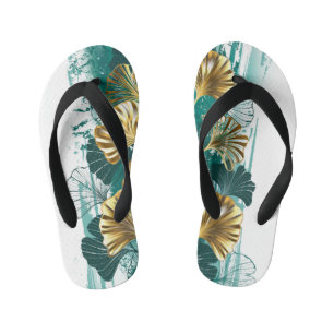 Branch with Golden Leaves Ginko Biloba Kid's Flip Flops