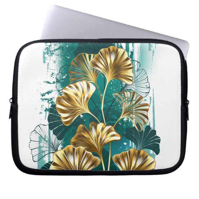 Branch with Golden Leaves Ginko Biloba Laptop Sleeve (Front)